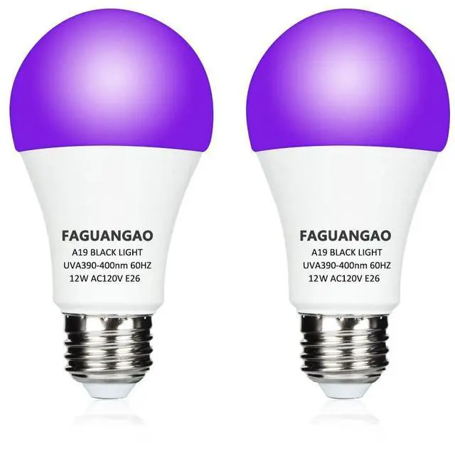 Main image of KEHIPI LED Black Light Bulb,12W(100Watt Equivalent) A19 UV Blacklight Bulb,120V,UVA Level 390-400nm,E26 Medium Base,Glow in The Dark for Blacklight Party,Fluorescent Poster,Neon Glow(2 Pack)