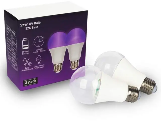 Alt view image 7 of 7 - KEHIPI LED Black Light Bulb,12W(100Watt Equivalent) A19 UV Blacklight Bulb,120V,UVA Level 390-400nm,E26 Medium Base,Glow in The Dark for Blacklight Party,Fluorescent Poster,Neon Glow(2 Pack)