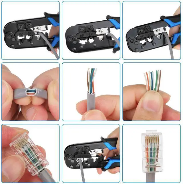 Alt view image 4 of 7 - KEHIPI RJ45 Crimping Tool Kit Ethernet Crimp Set, RJ-11, 6P/RJ-12, 8P/RJ-45 Crimp, Cut and Strip with 20PCS CAT5 CAT5e Connectors, Covers,1 Network Cable Tester 1 Wire Stripper