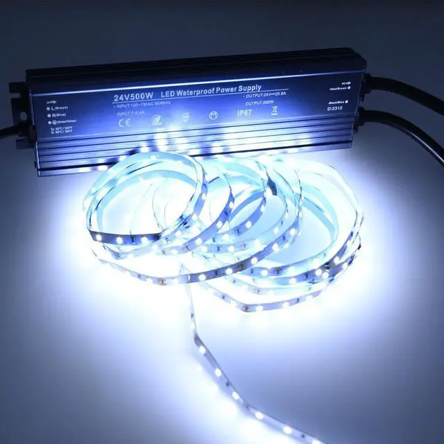 Alt view image 4 of 4 - KEHIPI 24V LED Power Supply 500W Low Voltage Transformer Adapter,AC100-130V to DC24V 20.8A 500 Watts LED Driver Waterproof IP67 for Indoor and Outdoor LED Lights Use