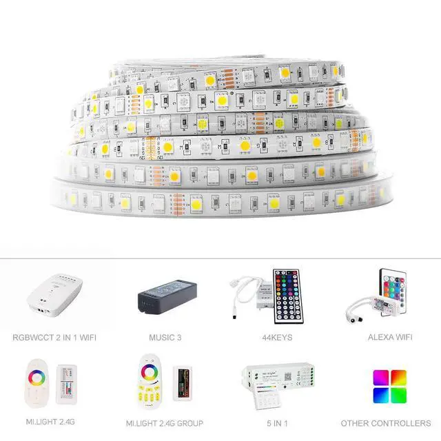 Alt view image 4 of 6 - KEHIPI 5050 RGBW RGB+Cool White(6000K-7000K) 150RGB+150White LED Tape Light 5m 16.4ft 60LED/m Multi-Colored IP65 10mm Width FPCB DC12V for Bedroom Home Decoration(No Adapter or Controller)