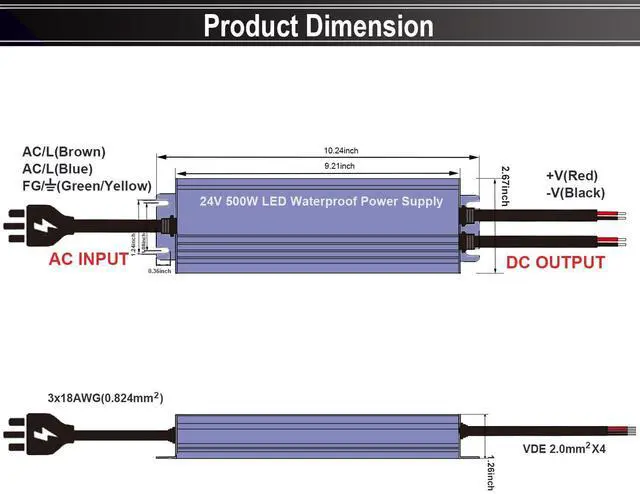 Alt view image 2 of 4 - KEHIPI 24V LED Power Supply 500W Low Voltage Transformer Adapter,AC100-130V to DC24V 20.8A 500 Watts LED Driver Waterproof IP67 for Indoor and Outdoor LED Lights Use