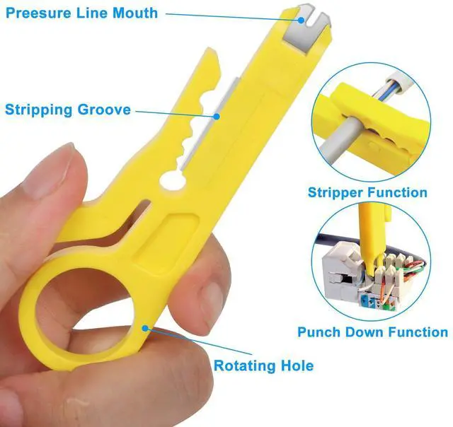 Alt view image 7 of 7 - KEHIPI RJ45 Crimping Tool Kit Ethernet Crimp Set, RJ-11, 6P/RJ-12, 8P/RJ-45 Crimp, Cut and Strip with 20PCS CAT5 CAT5e Connectors, Covers,1 Network Cable Tester 1 Wire Stripper