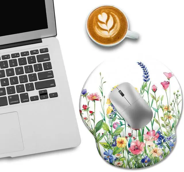 Alt view image 2 of 6 - KEHIPI Flower Ergonomic Mouse Pad with Wrist Rest, Gaming Computer Mouse Pad Wrist Support with Non-Slip Pain Relief PU Base, Funny Mouse Pads for Desk Work, Cute Office Desk Decor Accessories