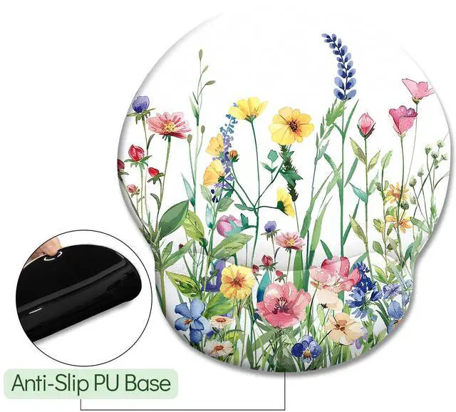 Alt view image 5 of 6 - KEHIPI Flower Ergonomic Mouse Pad with Wrist Rest, Gaming Computer Mouse Pad Wrist Support with Non-Slip Pain Relief PU Base, Funny Mouse Pads for Desk Work, Cute Office Desk Decor Accessories