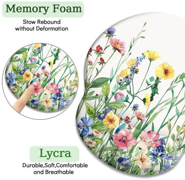 Alt view image 6 of 6 - KEHIPI Flower Ergonomic Mouse Pad with Wrist Rest, Gaming Computer Mouse Pad Wrist Support with Non-Slip Pain Relief PU Base, Funny Mouse Pads for Desk Work, Cute Office Desk Decor Accessories