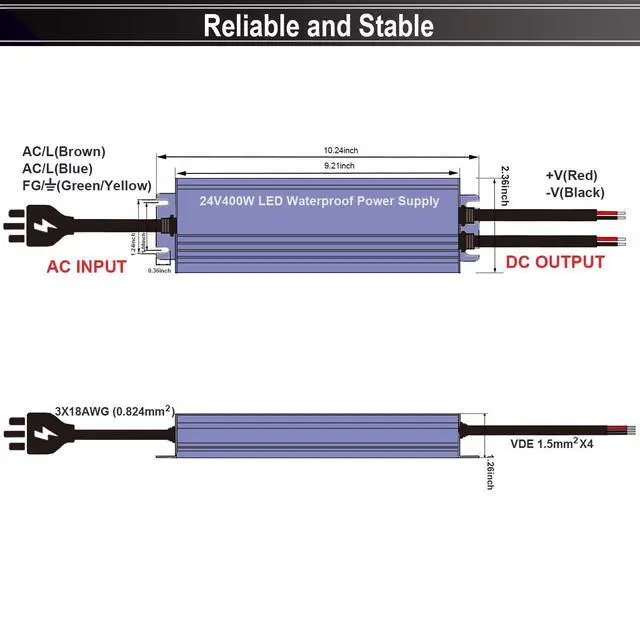 Alt view image 2 of 6 - KEHIPI  24V LED Power Supply 400W Low Voltage Transformer Adapter,AC110-130V to DC24V 16.7A 400 Watts LED Driver Waterproof IP67 for Indoor and Outdoor LED Lights Use