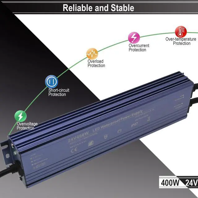 Alt view image 3 of 6 - KEHIPI  24V LED Power Supply 400W Low Voltage Transformer Adapter,AC110-130V to DC24V 16.7A 400 Watts LED Driver Waterproof IP67 for Indoor and Outdoor LED Lights Use