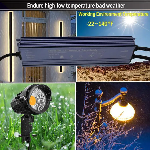 Alt view image 6 of 6 - KEHIPI  24V LED Power Supply 400W Low Voltage Transformer Adapter,AC110-130V to DC24V 16.7A 400 Watts LED Driver Waterproof IP67 for Indoor and Outdoor LED Lights Use