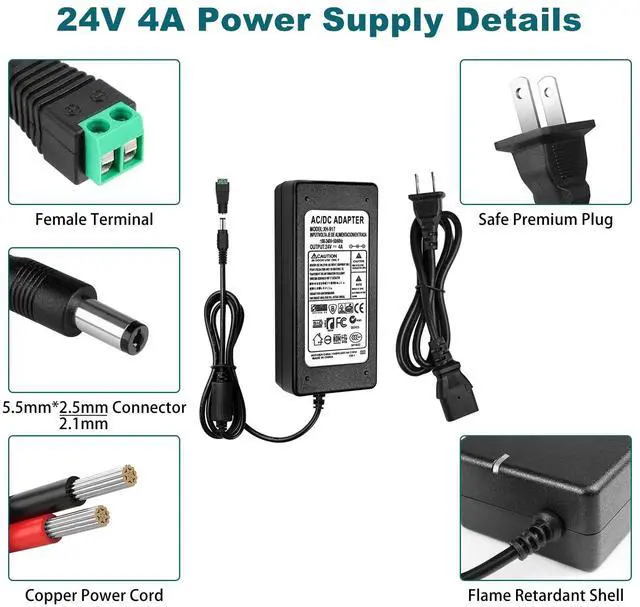 Alt view image 4 of 7 - KEHIPI 24V DC LED Power Supply, 100-240V AC to DC 96W LED Driver, 24 Volt 4Amp Low Transformer, with 5.5mm x 2.1mm DC Plug, Adapter for 24V LED Strip Light,LED Display,CCTV Camera
