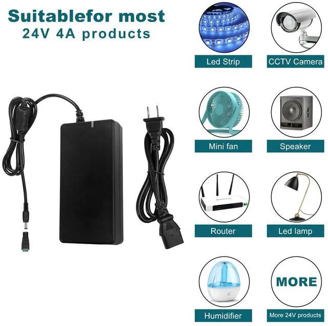 Alt view image 5 of 7 - KEHIPI 24V DC LED Power Supply, 100-240V AC to DC 96W LED Driver, 24 Volt 4Amp Low Transformer, with 5.5mm x 2.1mm DC Plug, Adapter for 24V LED Strip Light,LED Display,CCTV Camera