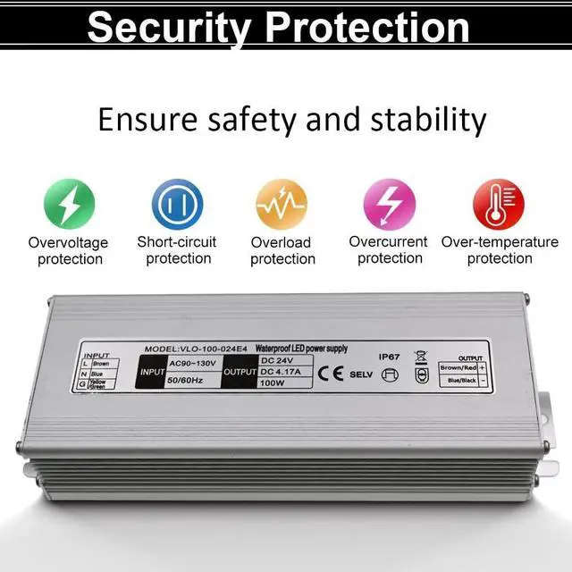 Alt view image 2 of 6 - KEHIPI 12V LED Power Supply 100W Low Voltage Transformer Adapter,AC100-130V to DC12V 8.33A 100 Watts LED Driver Waterproof IP67 for Indoor and Outdoor LED Lights Use