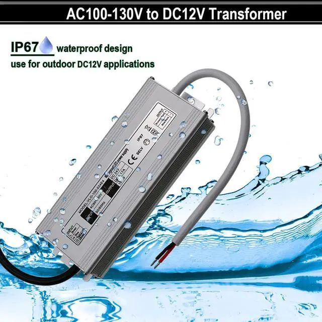 Alt view image 3 of 6 - KEHIPI 12V LED Power Supply 100W Low Voltage Transformer Adapter,AC100-130V to DC12V 8.33A 100 Watts LED Driver Waterproof IP67 for Indoor and Outdoor LED Lights Use