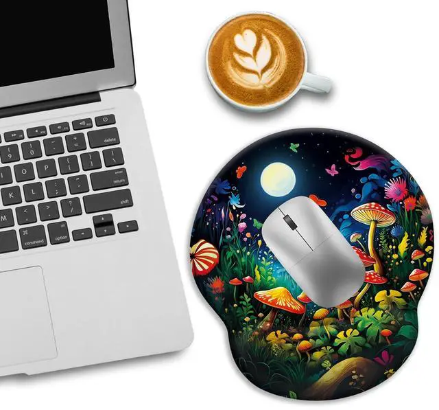 Alt view image 3 of 6 - KEHIPI Mushroom Mouse Pad, Ergonomic Mouse Pad with Wrist Rest, Gaming Mouse Pad Wrist Support with Non-Slip Pain Relief PU Base, Funny Mouse Pads for Desk, Cute Home Office Desk Accessories Decor