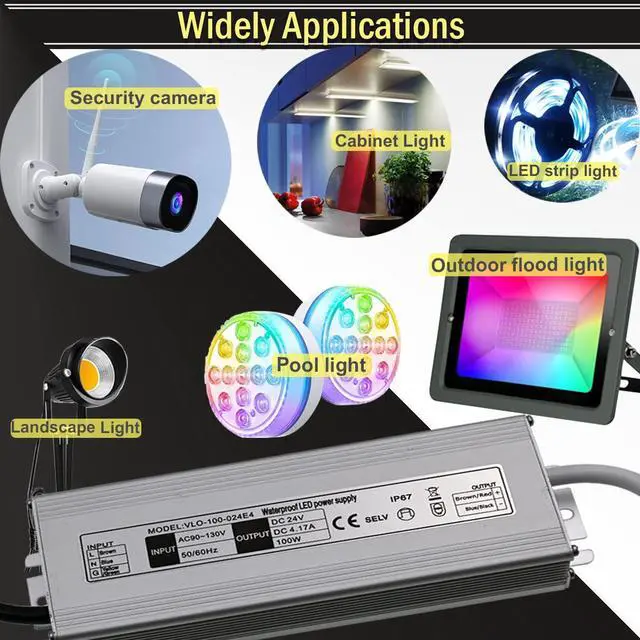 Alt view image 4 of 6 - KEHIPI 12V LED Power Supply 100W Low Voltage Transformer Adapter,AC100-130V to DC12V 8.33A 100 Watts LED Driver Waterproof IP67 for Indoor and Outdoor LED Lights Use