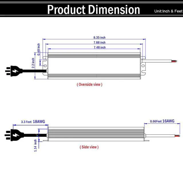 Alt view image 5 of 6 - KEHIPI 12V LED Power Supply 100W Low Voltage Transformer Adapter,AC100-130V to DC12V 8.33A 100 Watts LED Driver Waterproof IP67 for Indoor and Outdoor LED Lights Use