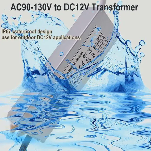 Alt view image 3 of 7 - KEHIPI  12V LED Power Supply 60W Low Voltage Transformer Adapter,Ultra Thin Design AC90-130V to DC12V 5A 60 Watts LED Driver Waterproof IP67 for Indoor and Outdoor LED Lights Use