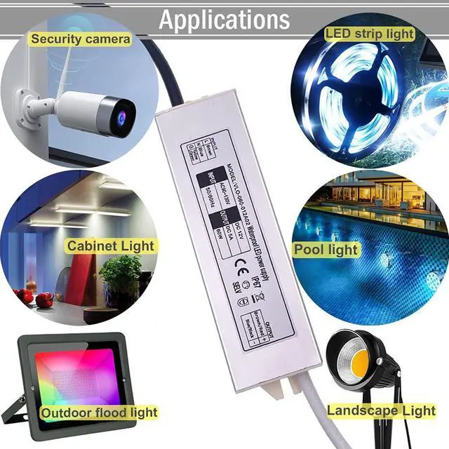 Alt view image 4 of 7 - KEHIPI  12V LED Power Supply 60W Low Voltage Transformer Adapter,Ultra Thin Design AC90-130V to DC12V 5A 60 Watts LED Driver Waterproof IP67 for Indoor and Outdoor LED Lights Use
