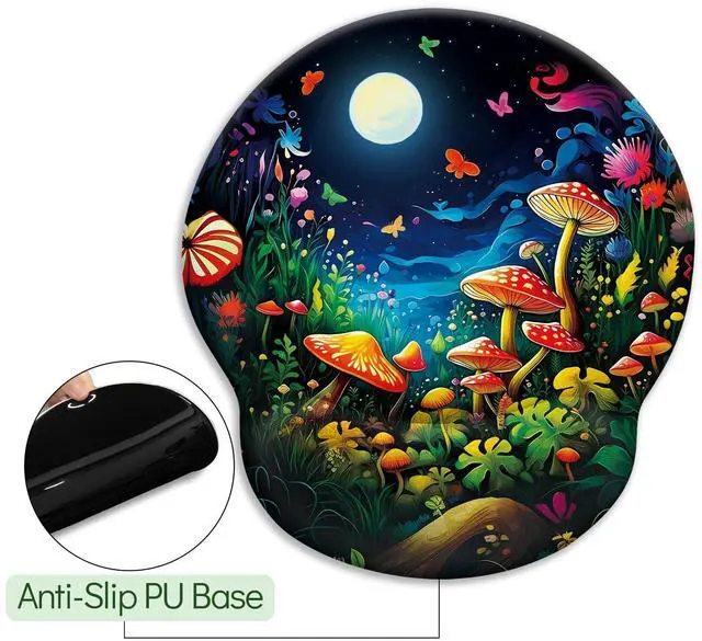 Alt view image 5 of 6 - KEHIPI Mushroom Mouse Pad, Ergonomic Mouse Pad with Wrist Rest, Gaming Mouse Pad Wrist Support with Non-Slip Pain Relief PU Base, Funny Mouse Pads for Desk, Cute Home Office Desk Accessories Decor