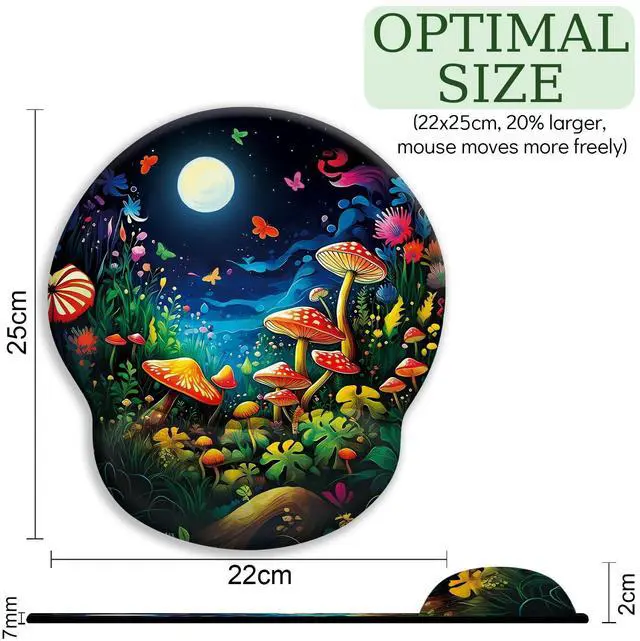 Alt view image 4 of 6 - KEHIPI Mushroom Mouse Pad, Ergonomic Mouse Pad with Wrist Rest, Gaming Mouse Pad Wrist Support with Non-Slip Pain Relief PU Base, Funny Mouse Pads for Desk, Cute Home Office Desk Accessories Decor