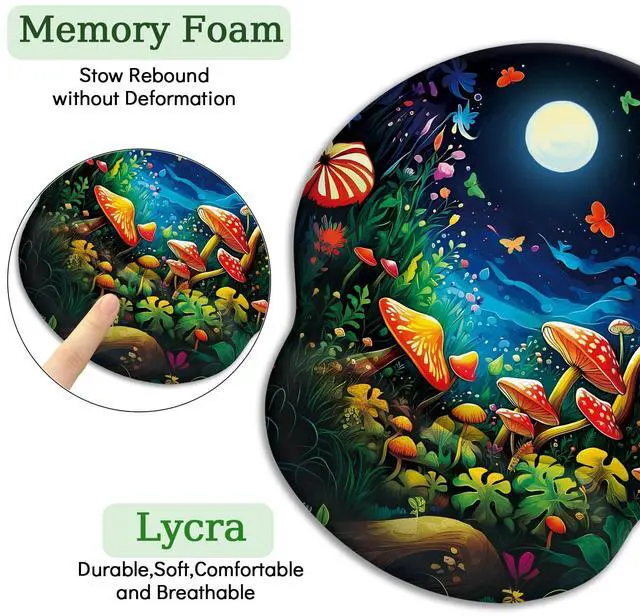Alt view image 6 of 6 - KEHIPI Mushroom Mouse Pad, Ergonomic Mouse Pad with Wrist Rest, Gaming Mouse Pad Wrist Support with Non-Slip Pain Relief PU Base, Funny Mouse Pads for Desk, Cute Home Office Desk Accessories Decor