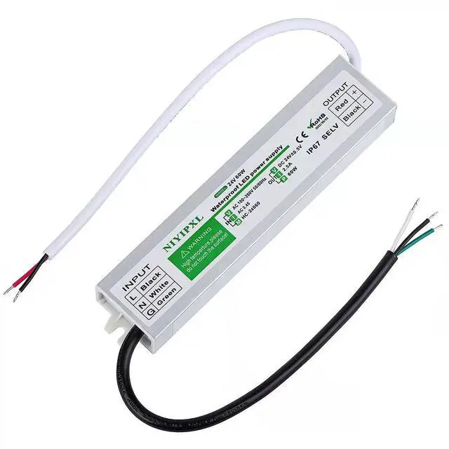Main image of KEHIPI LED Driver 60W Waterproof IP67 Power Supply, 24V Transformer 90V-260V AC to DC for Strip Lights, Constant Voltage Products (1)