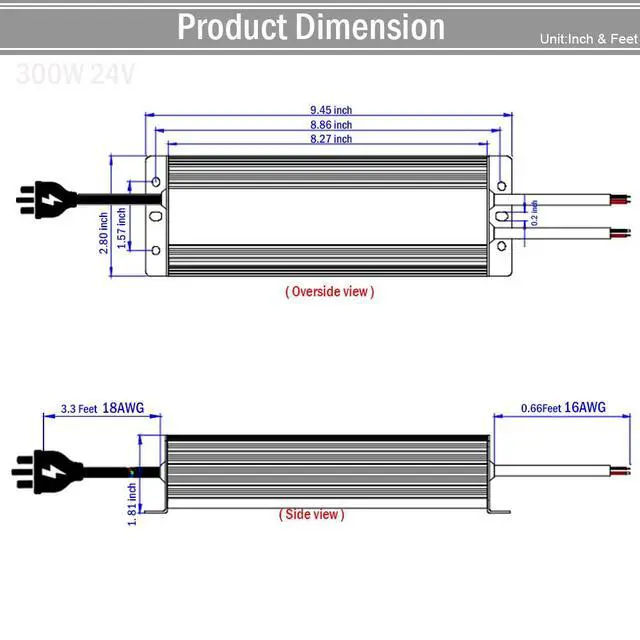 Alt view image 6 of 6 - KEHIPI 24V LED Power Supply 300W Low Voltage Transformer Adapter,AC100-130V to DC24V 12.5A 300 Watts LED Driver Waterproof IP67 for Indoor and Outdoor LED Lights Use
