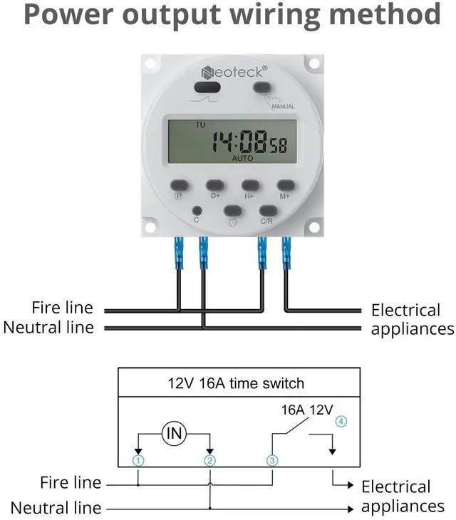 Alt view image 5 of 6 - KEHIPI DC 12V/16A Digital Timer Switch 7 Day Time Relay Programmable Timer Switch with Wire Connectors and Waterproof Cover for Lights, Fans, Motors (1)