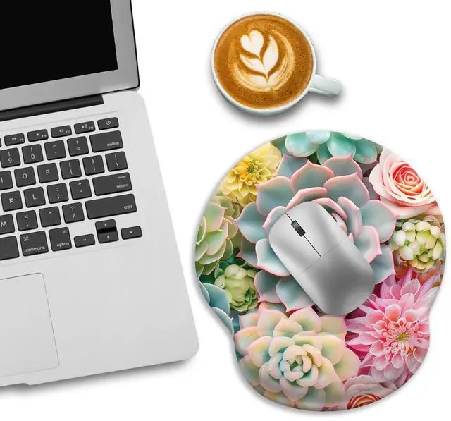 Alt view image 3 of 6 - KEHIPI Succulents Ergonomic Mouse Pad with Wrist Rest, Gaming Mouse Pad with Wrist Support, Funny Computer Mousepad with Non-Slip Pain Relief PU Base, Cute Office Desk Accessories Decor Supplies