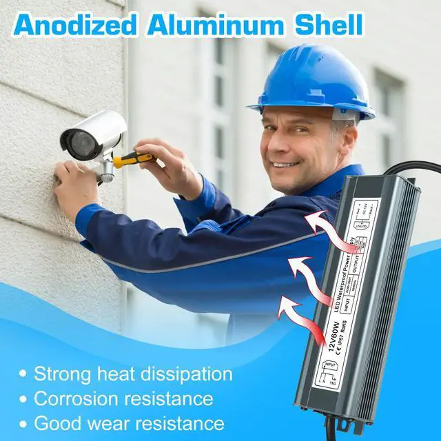 Alt view image 4 of 7 - KEHIPI 12V 60W Power Supply, LED Driver AC 90-265V to DC 12 Volt 5A IP67 Waterproof, Low Voltage Transformer, Outdoor Driver with 3-Prong Plug 3.3 Feet Cable for LED Light, Outdoor Use