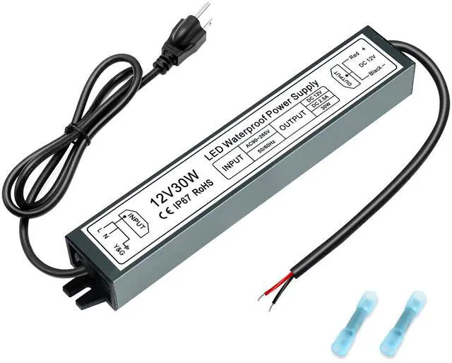 Main image of KEHIPI 12V 30W Power Supply,LED Driver AC 90-265V to DC 12 Volt 2.5A IP67 Waterproof, Low Voltage Transformer, Outdoor Driver with 3-Prong Plug 3.3 Feet Cable for LED Light, Outdoor Use