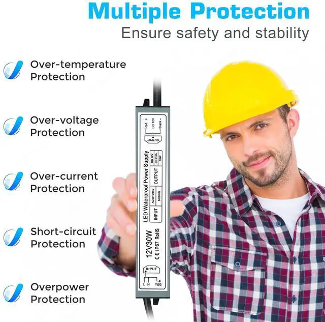 Alt view image 2 of 7 - KEHIPI 12V 30W Power Supply,LED Driver AC 90-265V to DC 12 Volt 2.5A IP67 Waterproof, Low Voltage Transformer, Outdoor Driver with 3-Prong Plug 3.3 Feet Cable for LED Light, Outdoor Use