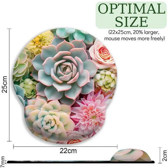 Alt view image 4 of 6 - KEHIPI Succulents Ergonomic Mouse Pad with Wrist Rest, Gaming Mouse Pad with Wrist Support, Funny Computer Mousepad with Non-Slip Pain Relief PU Base, Cute Office Desk Accessories Decor Supplies