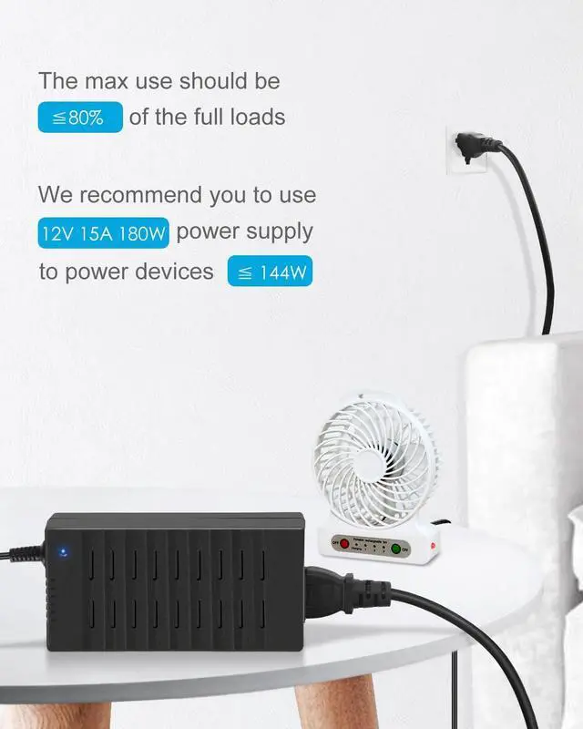 Alt view image 7 of 7 - KEHIPI 12V 15A Power Supply DC 12 Volt 15amp 180W LED Driver Power Adapter AC to DC Converter 10A 5A Low Voltage Transformer 5.5x2.5 2.1mm Barrel for DC12V Device LED Light Printer Fan Pump Camera