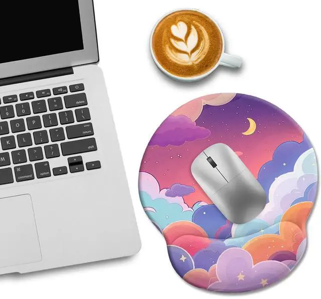 Alt view image 2 of 6 - KEHIPI Purple Mouse Pad with Wrist Rest, Cloud Ergonomic Mouse Pad Wrist Support with Non-Slip Pain Relief PU Base, Kawaii Computer Mousepad, Cute Purple Office Desk Accessories Decor Supplies
