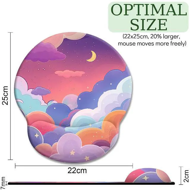 Alt view image 4 of 6 - KEHIPI Purple Mouse Pad with Wrist Rest, Cloud Ergonomic Mouse Pad Wrist Support with Non-Slip Pain Relief PU Base, Kawaii Computer Mousepad, Cute Purple Office Desk Accessories Decor Supplies