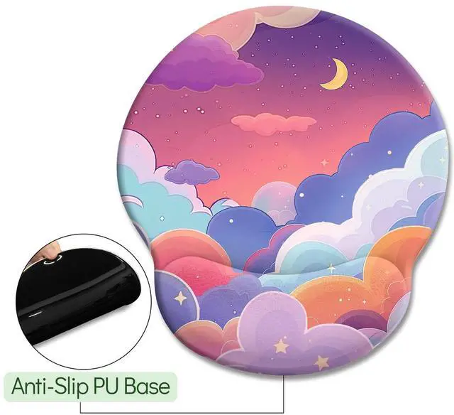 Alt view image 5 of 6 - KEHIPI Purple Mouse Pad with Wrist Rest, Cloud Ergonomic Mouse Pad Wrist Support with Non-Slip Pain Relief PU Base, Kawaii Computer Mousepad, Cute Purple Office Desk Accessories Decor Supplies