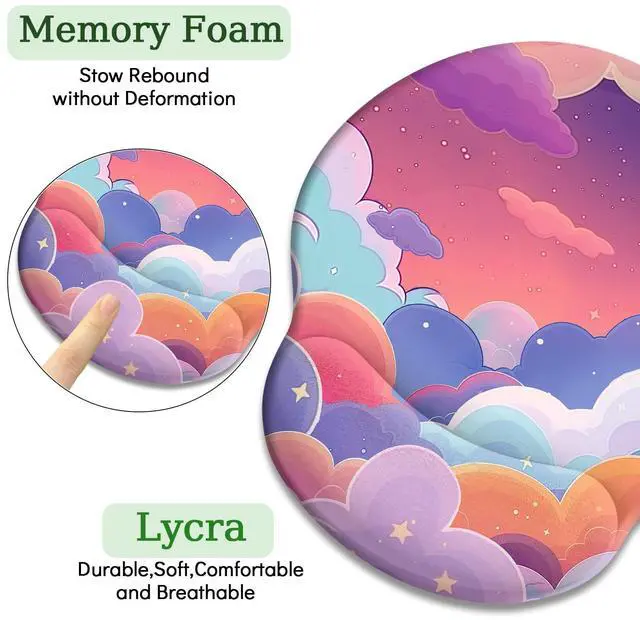 Alt view image 6 of 6 - KEHIPI Purple Mouse Pad with Wrist Rest, Cloud Ergonomic Mouse Pad Wrist Support with Non-Slip Pain Relief PU Base, Kawaii Computer Mousepad, Cute Purple Office Desk Accessories Decor Supplies