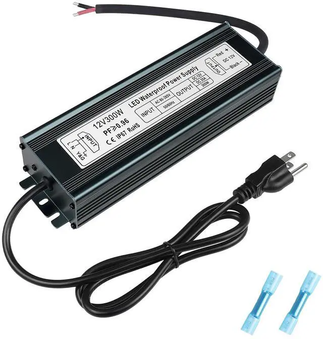 Main image of KEHIPI 12V 300W Power Supply, AC 80-265V to DC 12 Volt 25A IP67 Waterproof LED Power Supply, Low Voltage Transformer, Outdoor Driver with 3-Prong Plug 3.3 Feet Cable for LED Light, Outdoor Use