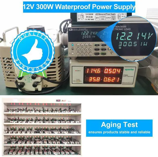 Alt view image 4 of 7 - KEHIPI 12V 300W Power Supply, AC 80-265V to DC 12 Volt 25A IP67 Waterproof LED Power Supply, Low Voltage Transformer, Outdoor Driver with 3-Prong Plug 3.3 Feet Cable for LED Light, Outdoor Use