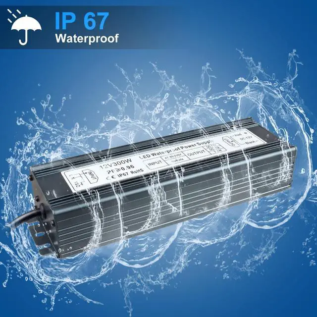 Alt view image 6 of 7 - KEHIPI 12V 300W Power Supply, AC 80-265V to DC 12 Volt 25A IP67 Waterproof LED Power Supply, Low Voltage Transformer, Outdoor Driver with 3-Prong Plug 3.3 Feet Cable for LED Light, Outdoor Use