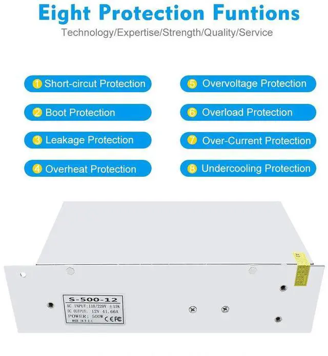 Alt view image 2 of 7 - KEHIPI 12V 500W DC Switching Power Supply, 41.6A Universal Regulated Power Supplies, 100-240V AC to DC 12 Volt LED Driver, Converter, Transformer for LED Strip Light, Computer Project