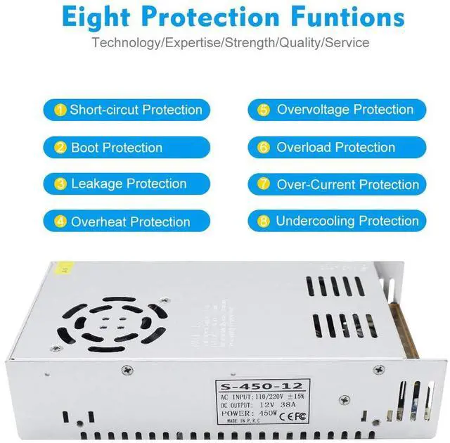 Alt view image 2 of 7 - KEHIPI 12V 450W LED Power Supply,12 Volt DC Switching Power Supply, 37.5A, 100-240V AC to DC 12 Volt LED Driver, Converter, Transformer for LED Strip Light, Computer Project