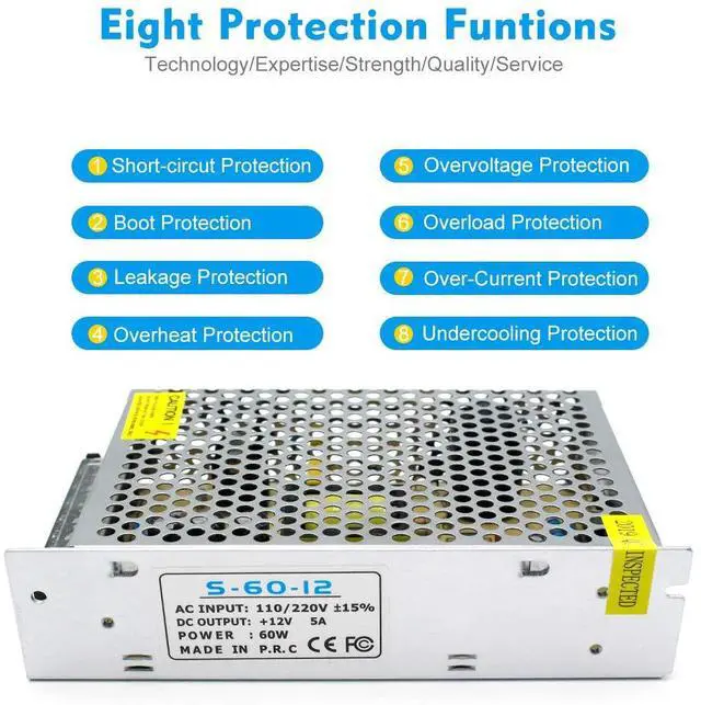 Alt view image 2 of 7 - KEHIPI 12V 60W LED Power Supply, DC Switching Power Supply, 100-240V AC to DC 12 Volt LED Driver, Converter, 5A 60W Transformer for LED Strip Light, Computer Project,