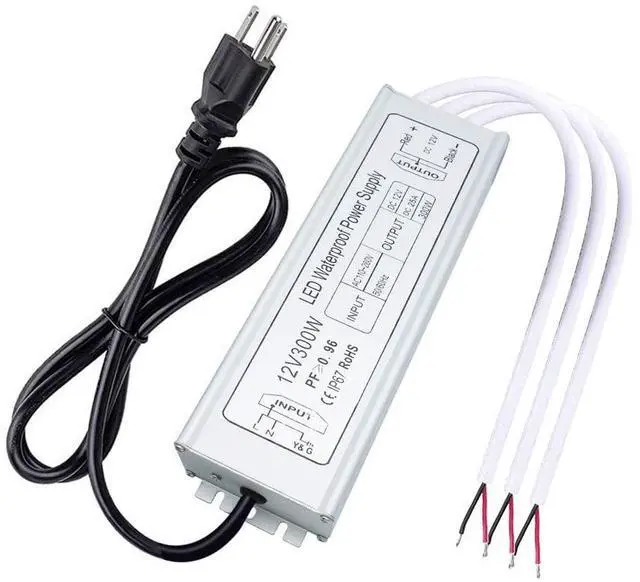 Main image of KEHIPI 12V Power Supply, 300W IP67 Waterproof LED Power Supply, AC 110-260V to DC 12 Volt 25A Low Voltage Transformer, LED Driver with 3-Prong Plug for LED Light, Computer Project, Outdoor Use