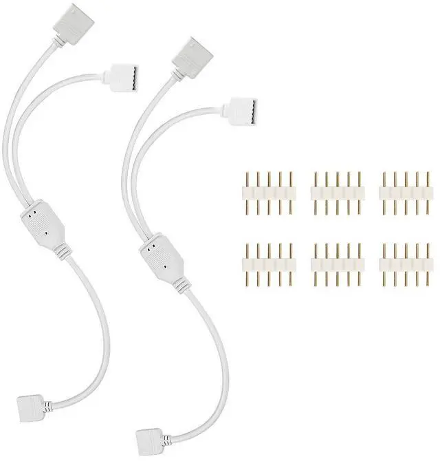 Main image of KEHIPI LED Strip Splitter Connector 5 Pins 1 to 2 Y- Splitter Cables for 12 mm Wide 5050 3528 RGBW LED Light Strip with 6 Male 5-pin Plugs (2-Pack)