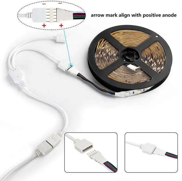Alt view image 3 of 7 - KEHIPI LED Strip Splitter Connector 5 Pins 1 to 2 Y- Splitter Cables for 12 mm Wide 5050 3528 RGBW LED Light Strip with 6 Male 5-pin Plugs (2-Pack)