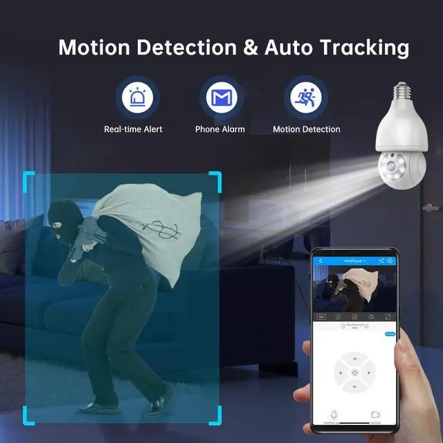 Alt view image 3 of 7 - KEHIPI HD 2K 3.0MP Wireless Lightbulb Security Camera with E27 Light Connector, Motion Auto Tracking PTZ, 2 Way Audio, Spotlight Night Vision, Free APP, WiFi Screw-in CCTV Camera, White(4pack)