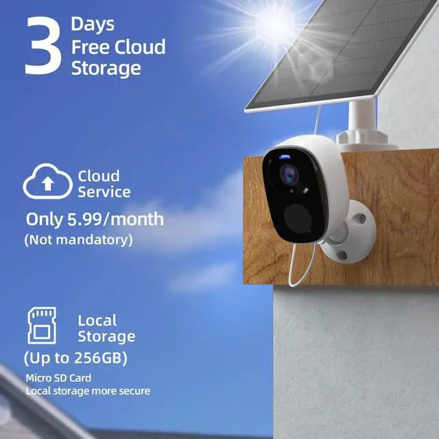 Alt view image 6 of 7 - KEHIPI 2K 3MP Solar-Powered Wireless Security Camera Support Pairing Via Bluetooth, Outdoor WiFi Home CCTV Bullet Camera, Spotlight, PIR Motion Detection, 2-Way Audio, Compatible with Alexa(4pack)