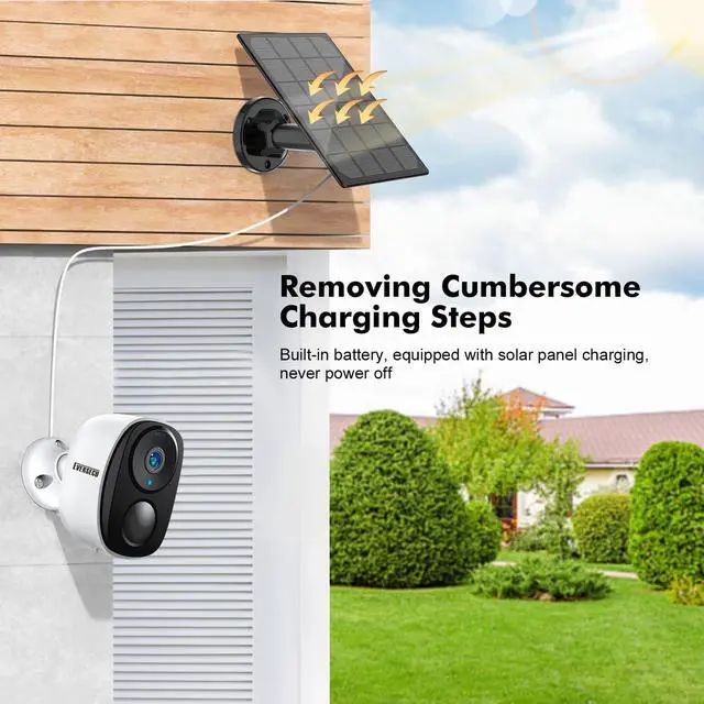 Alt view image 2 of 7 - KEHIPI 2K 3MP Solar-Powered Wireless Security Camera Support Pairing Via Bluetooth, Outdoor WiFi Home CCTV Bullet Camera, Spotlight, PIR Motion Detection, 2-Way Audio, Compatible with Alexa(4pack)